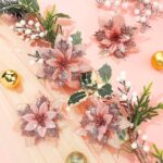 36-Piece Glitter Christmas Floral Ornament Set – 12 Flower Decorations with Clips & Stems - Image 7