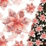 36-Piece Glitter Christmas Floral Ornament Set – 12 Flower Decorations with Clips & Stems
