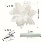 36-Piece Glitter Christmas Floral Ornament Set – 12 Flower Decorations with Clips & Stems - Image 17