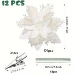 36-Piece Glitter Christmas Floral Ornament Set – 12 Flower Decorations with Clips & Stems - Image 4