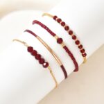 4-Piece Women's Wine-Red Seed Bead Bracelet Set – Vintage-Inspired Handmade Layered Bracelets with Gold-Tone Accents - Image 4