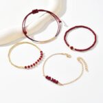 4-Piece Women's Wine-Red Seed Bead Bracelet Set – Vintage-Inspired Handmade Layered Bracelets with Gold-Tone Accents - Image 7