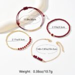 4-Piece Women's Wine-Red Seed Bead Bracelet Set – Vintage-Inspired Handmade Layered Bracelets with Gold-Tone Accents - Image 8
