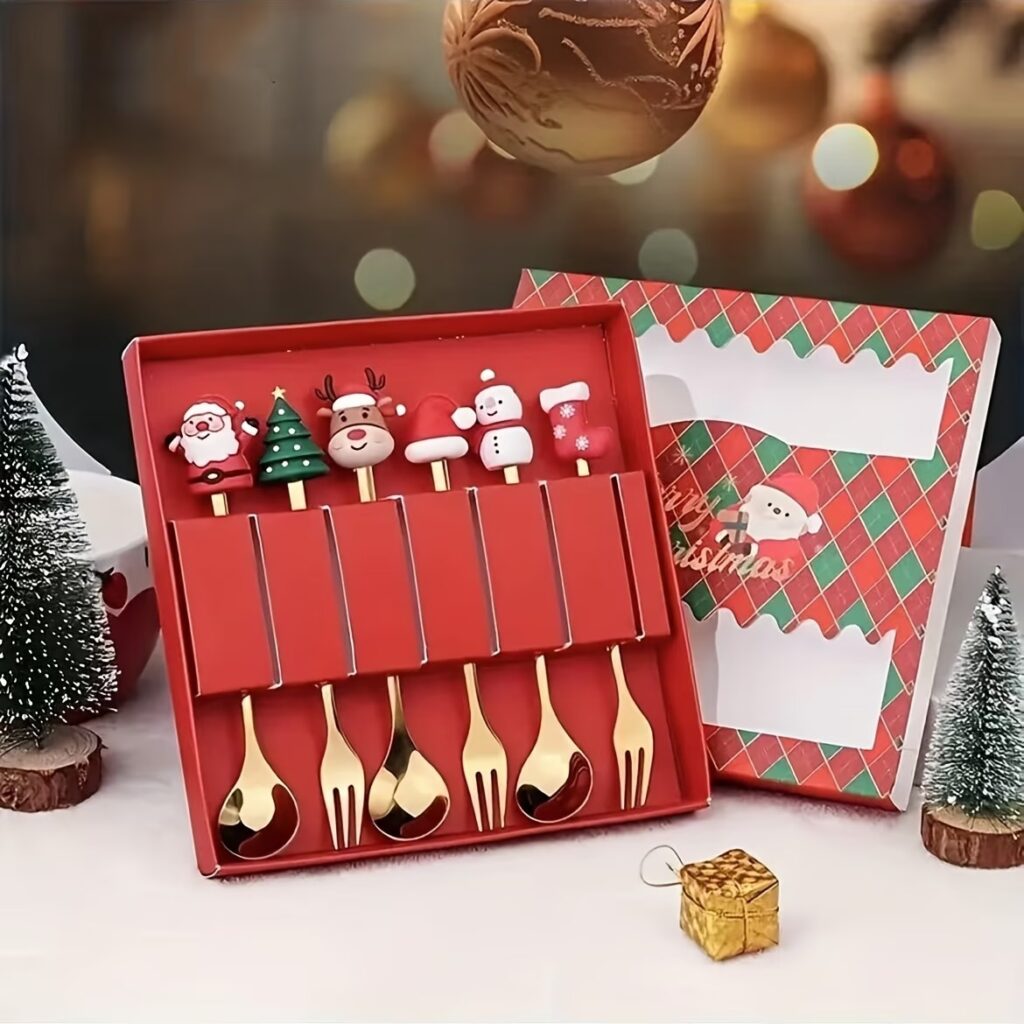 46-Piece Christmas Stainless Steel Spoon & Fork Set – Cute Cartoon Holiday Tableware for Parties and Gifting