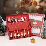 46-Piece Christmas Stainless Steel Spoon & Fork Set – Cute Cartoon Holiday Tableware for Parties and Gifting