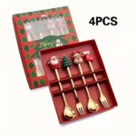 4/6-Piece Christmas Stainless Steel Spoon & Fork Set – Cute Cartoon Holiday Tableware for Parties and Gifting - Image 6
