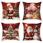 4pcs Christmas Reindeer Snowman Santa Pillow Covers – Double-Sided Printed Holiday Cushion Cases for Home Decor - Image 2
