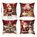 4pcs Christmas Reindeer Snowman Santa Pillow Covers – Double-Sided Printed Holiday Cushion Cases for Home Decor - Image 4