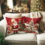 4pcs Christmas Reindeer Snowman Santa Pillow Covers – Double-Sided Printed Holiday Cushion Cases for Home Decor - Image 5