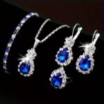 5-Piece Elegant Blue Crystal Jewelry Set – Necklace, Bracelet, Earrings & Ring for Women