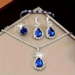 5-Piece Elegant Blue Crystal Jewelry Set – Necklace, Bracelet, Earrings & Ring for Women