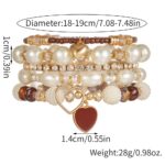 5pcs Vintage Bohemian-Style Heart-Shaped Imitation Pearl Rhinestone Beaded Bracelet Set - Image 5
