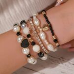 5pcs Vintage Bohemian-Style Heart-Shaped Imitation Pearl Rhinestone Beaded Bracelet Set - Image 6