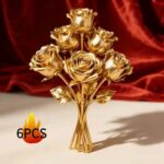 6pcs Faux Golden Rose Stems – Realistic Artificial Flowers for Home, Party & Holiday Decoration
