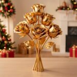 6pcs Faux Golden Rose Stems – Realistic Artificial Flowers for Home, Party & Holiday Decoration - Image 4