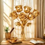 6pcs Faux Golden Rose Stems – Realistic Artificial Flowers for Home, Party & Holiday Decoration - Image 6