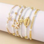 6pcs Retro Beach Style Starfish & Beaded Bracelet Set - Image 3