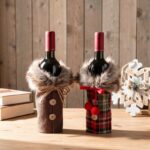 Christmas Wine Bottle Decorative Cover – Burlap Sleeve with Faux Fur Collar for Holiday Decor