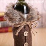 Christmas Wine Bottle Decorative Cover – Burlap Sleeve with Faux Fur Collar for Holiday Decor - Image 10