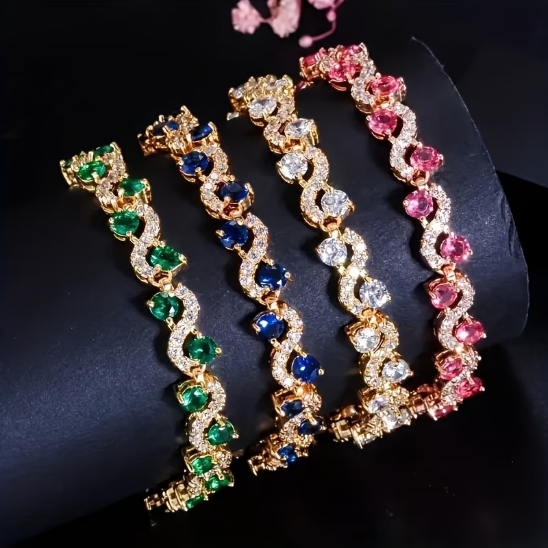 Colorful Wave Stone Bracelet – Fashionable Tennis Bangle for Women