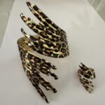 Fashionable Textured Wing Bracelet and Ring Set