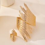 Fashionable Textured Wing Bracelet and Ring Set - Image 4