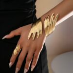 Fashionable Textured Wing Bracelet and Ring Set