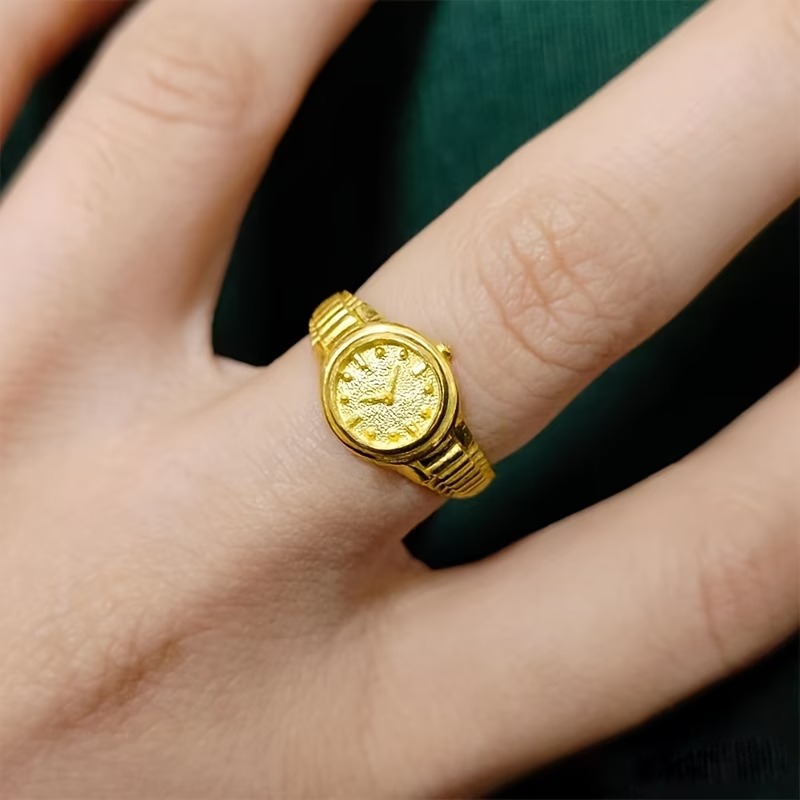 Golden Watch Ring for Women – European & American Style Light Luxury Adjustable Fashion Ring