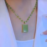 High-End Green Pendant Necklace – Elegant Beaded Chain with Rectangular Pendant for Daily Wear & Christmas Gifts - Image 4