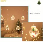 LED Christmas Curtain Lights with Wishing Ball & Snowman Tree Hanging Decorations – 3m Holiday Window Lights for Home & Party