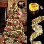 LED Christmas Tree Ribbon Lights – Golden Sparkling Wave Design with 2050 LEDs, Battery-Powered