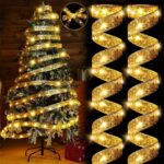 LED Christmas Tree Ribbon Lights – Golden Sparkling Wave Design with 20/50 LEDs, Battery-Powered - Image 6
