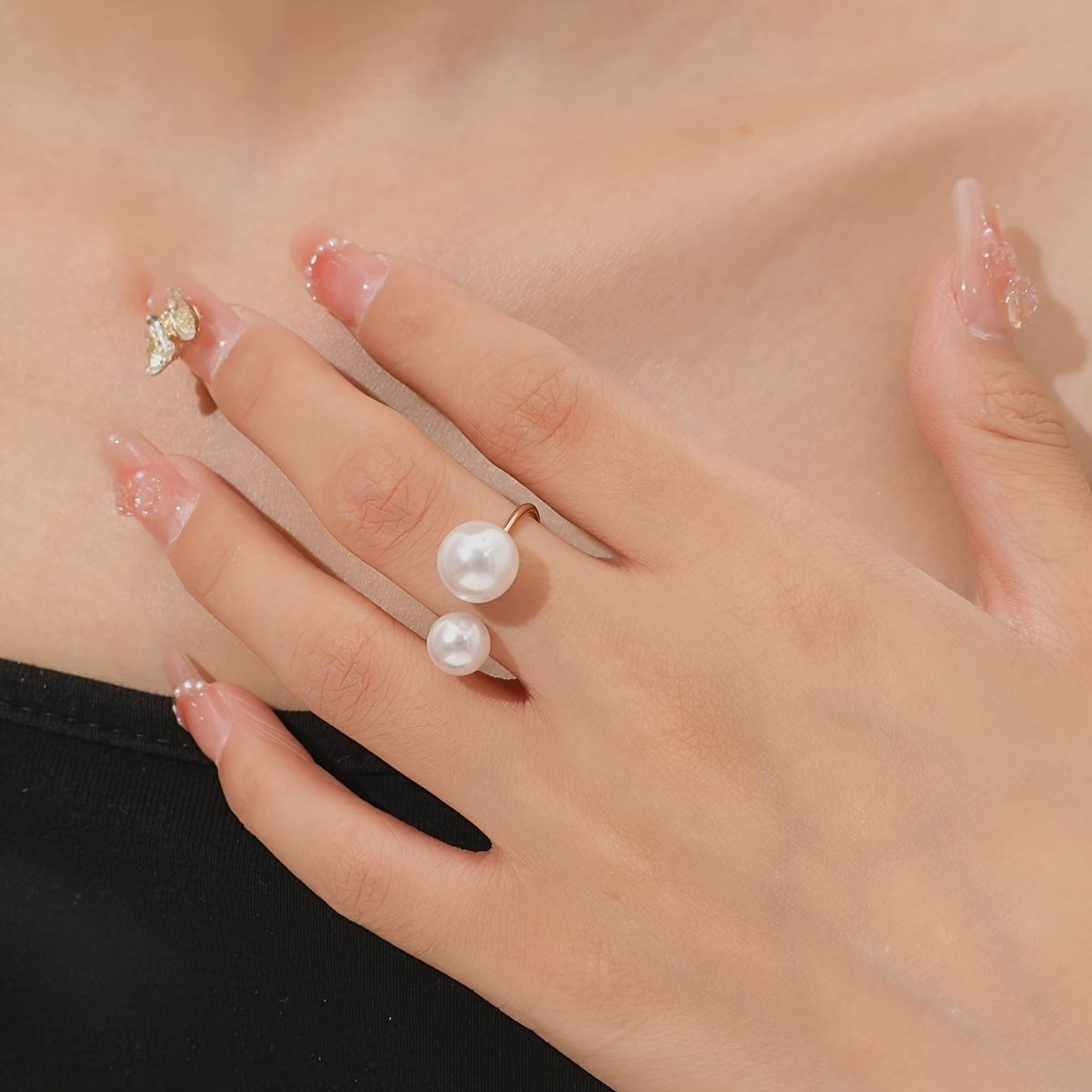 Pearl Accent Statement Ring for Women – Elegant Korean & Japanese Inspired Fashion Ring (7) Pearl Accent Statement Ring for Women – Elegant Korean & Japanese Inspired Fashion Ring