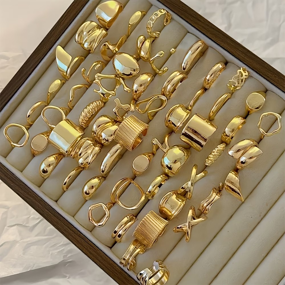 Random 1415pcs Stacked Rings Set – Personalized Twisted Irregular Metallic Fashion Rings