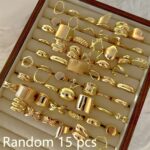 Random 1415pcs Stacked Rings Set – Personalized Twisted Irregular Metallic Fashion Rings