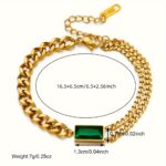 Stainless Steel Synthetic Gem Square Chain Bracelet – Trendy Fashion Jewelry for Women & Men - Image 4