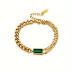Stainless Steel Synthetic Gem Square Chain Bracelet – Trendy Fashion Jewelry for Women & Men - Image 6