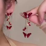 Vintage Butterfly Long Stud Earrings