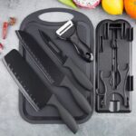 5pcs Black Kitchen Knife Set with Cutting Board